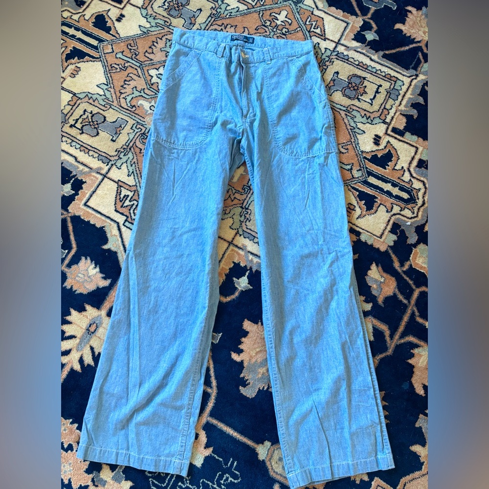 Vintage Polo by Ralph Lauren Chambray Cotton wide leg trousers, size 10 12 14